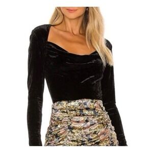 Free People Perfect Date Black Velvet Blouse Cowl Neck Long Sleeve Top Large